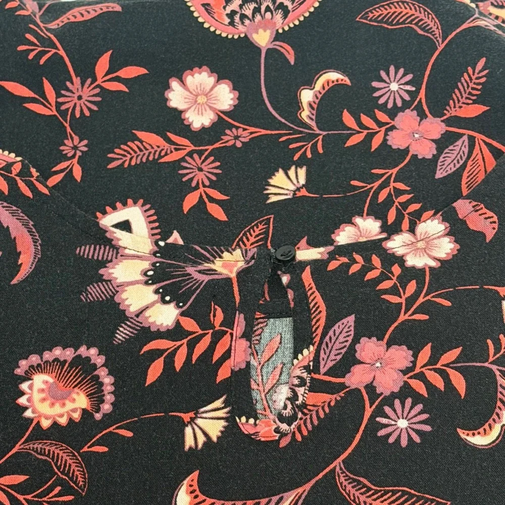 Old Navy Girls Large Floral Babydoll Dress Black Pink 3/4 Sleeve Cotton Mix